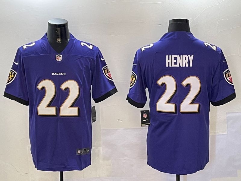 Men Baltimore Ravens 22 Henry Purple Second generation 2024 Nike Limited NFL Jersey style 1